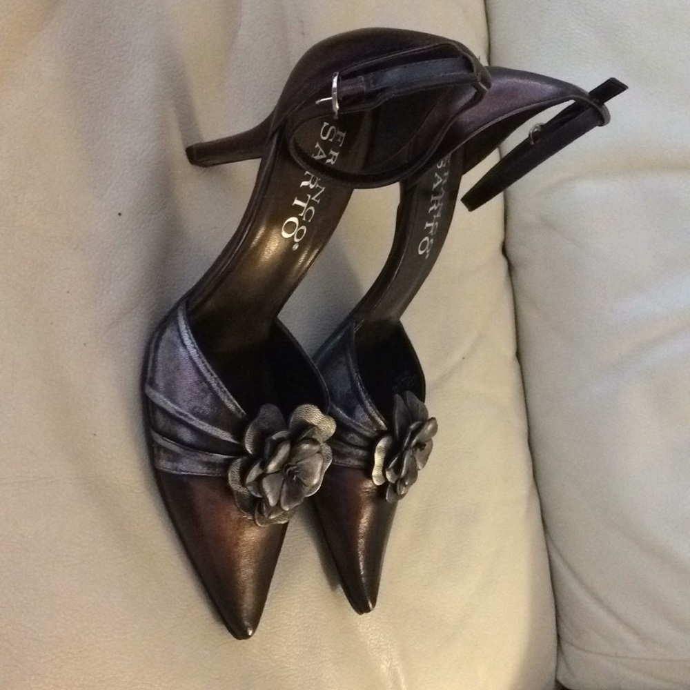 Franco Sarto Bronze Metallic Pointed-Toe Heels with Flower Accent - Picture 2 of 3